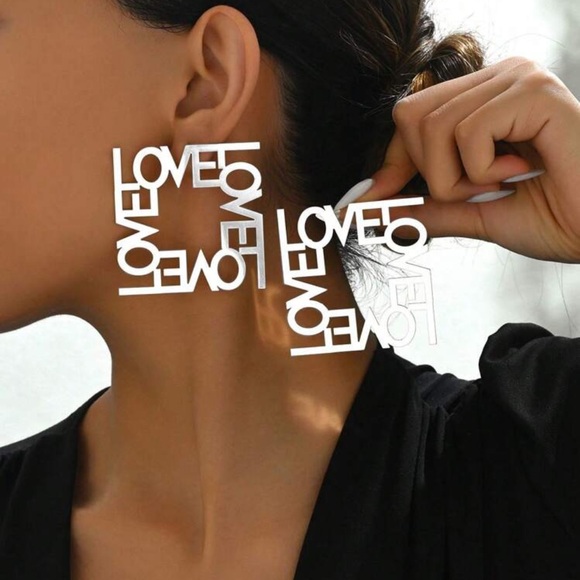 Black LOVE Statement Earrings - Picture 4 of 4